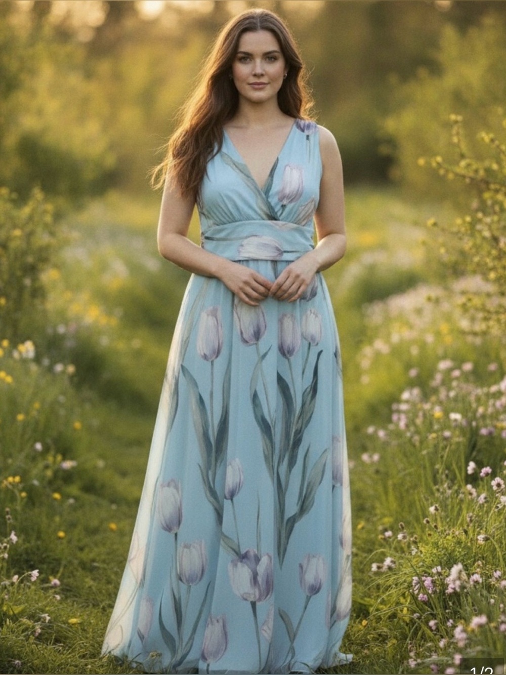 Source Unknown Light Blue Floral Maxi Dress